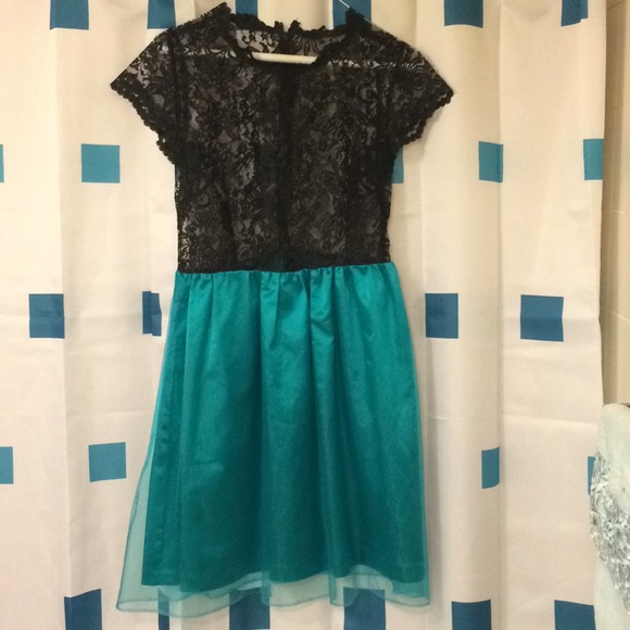 Custom made Teal & Black Dress - Picture 1 of 6